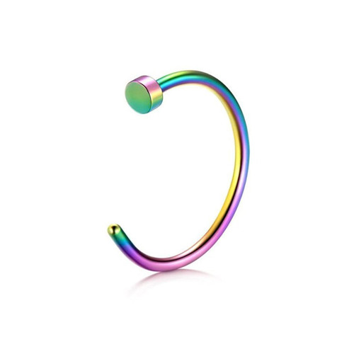 PVD Rainbow Flat Disc C Shape Nose Hoops