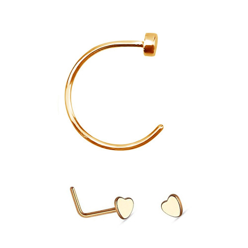 Package of Nose Hoop 5/16 and Stud L-shape with Heart 18g- 2pcs