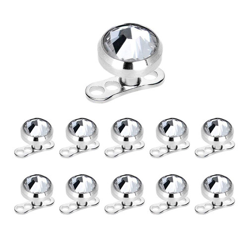 Pack of 11 Dermal Tops & Anchors 14ga 5 mm or 6 mm Clear CZ  22pcs