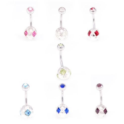 Pack of Belly Button Rings with Sphere Design adorned with Cubic Zirconia 14g- 7pcs