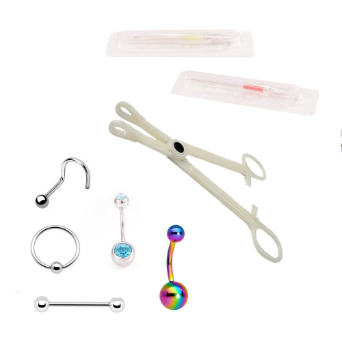 Body Piercing Kit Belly /Tongue/ Nipple and Nose with Cannula Needles-8PCS