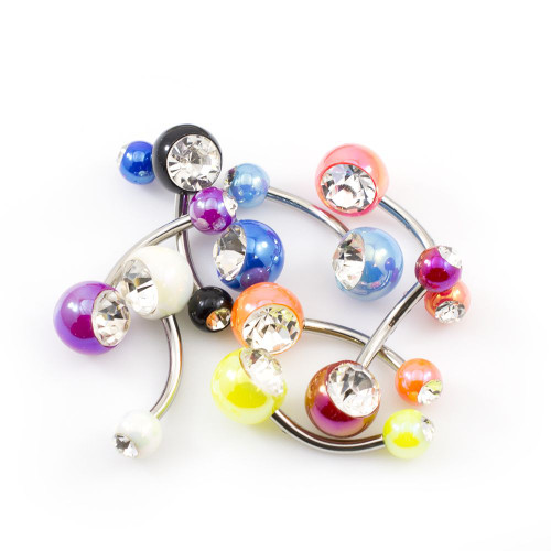 Pack of 9 Acrylic Belly Button Rings with Double CZ Balls -Assorted Colors 14ga