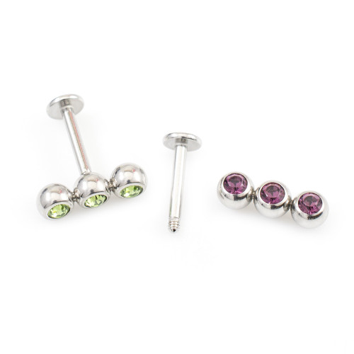 Externally Threaded Triple CZ Labret Studs