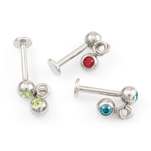14G Dangle CZ Ball Flatback Stud Labret Piercings Jewelry