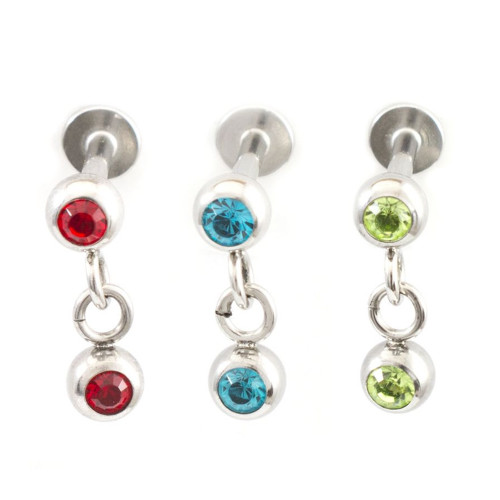 3PCS Dangle CZ Ball Labret Studs