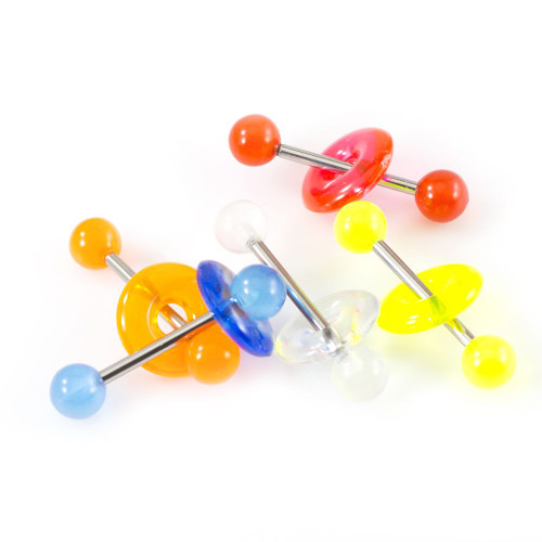 Pack of 5 316L Tongue Straight Barbells with Color Acrylic Balls and Assorted Color Acrylic Doughnuts with  14ga 5/8-16mm