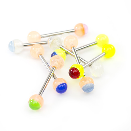 Pack of 8 with Glow in the Dark Straight Barbells Two-Toned Acrylic Balls 14ga 5/8'