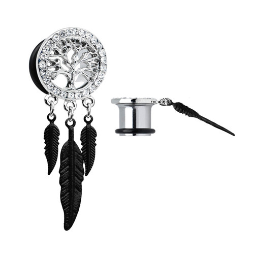 Dangling Feather Tree of Life Ear Gauges