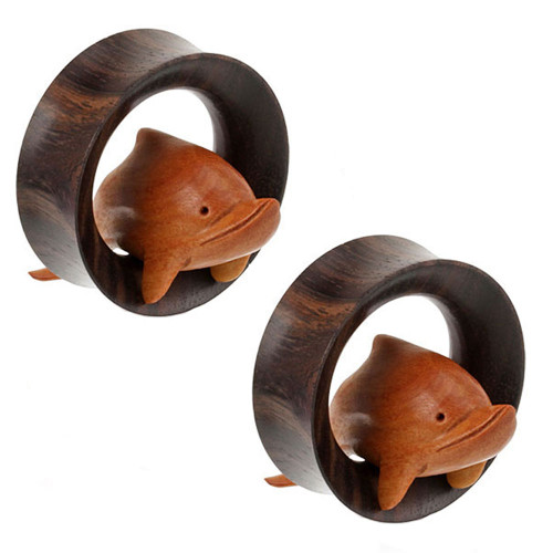 Dolphin Wood Tunnel Ear Gauges