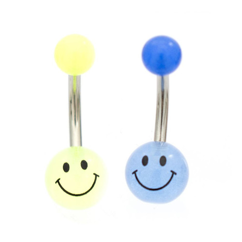 2PCS Acrylic Glow In Dark Smiley Face Belly Ring