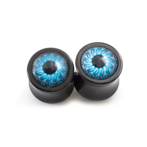 Pair of Ear Plugs Double Flared with Blue Eyes Design