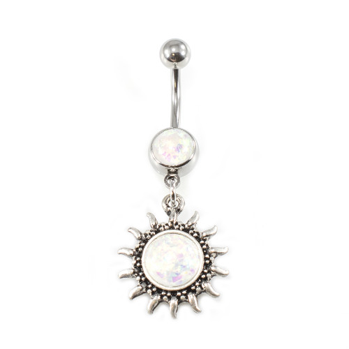 Belly Button Ring 14G Sun Dangle Aurora Borealis Opalite Navel Piercing Jewelry