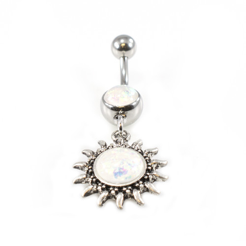 Belly Button Ring 14G Sun Dangle Aurora Borealis Opalite Navel Piercing Jewelry