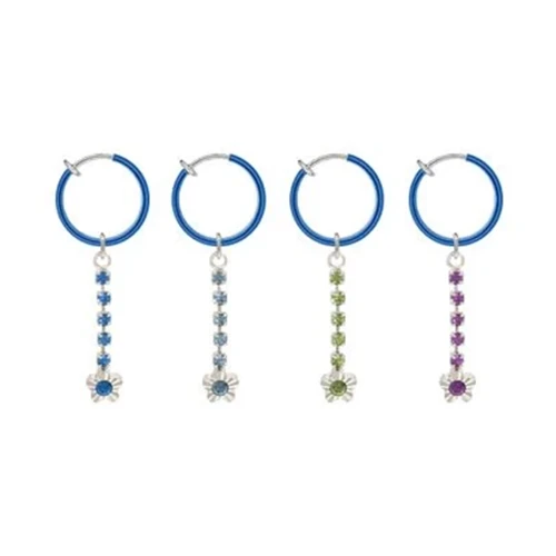 PVD Blue Dangle Flower CZ Spring Hoop