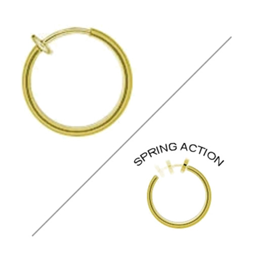 PVD Gold Clip On Earrings Spring Hoop Non Piercing