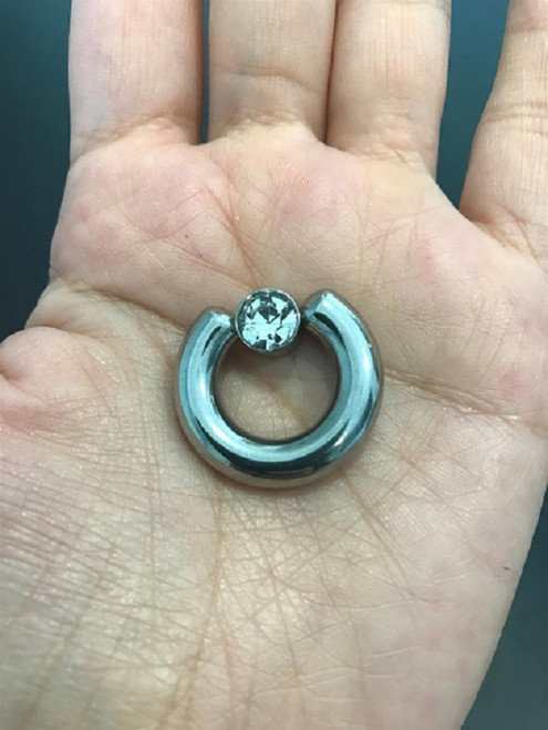 Crystal Set Round Flat Cylinder Large Gauge Captive Ring Surgical Steel