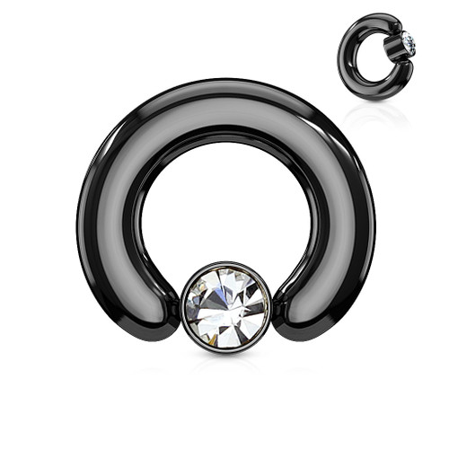 Crystal Set Round Flat Cylinder Large Gauge Captive Ring Blackstone Material