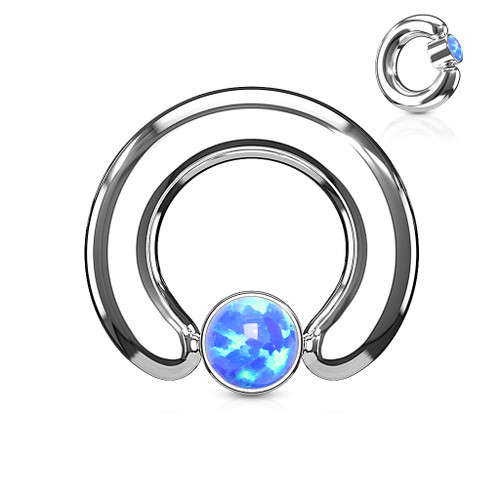 Round Flat Cylinder Large Gauge Opal Captive Ring-Blue-6 Sizes to Choose