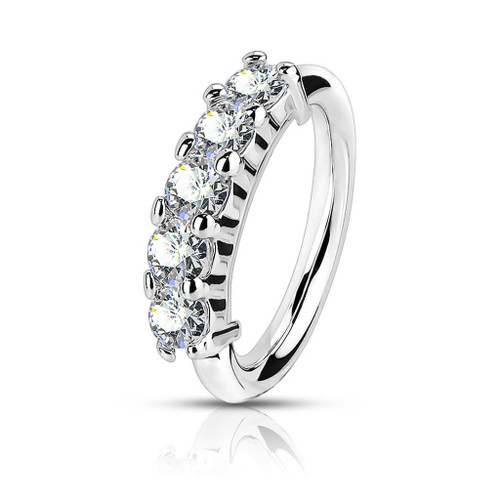 Surgical Steel Five Paved CZ Bendable Hoops