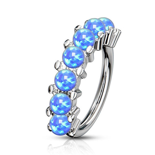 Blue Lined Opal Set Bendable Hoop Ring