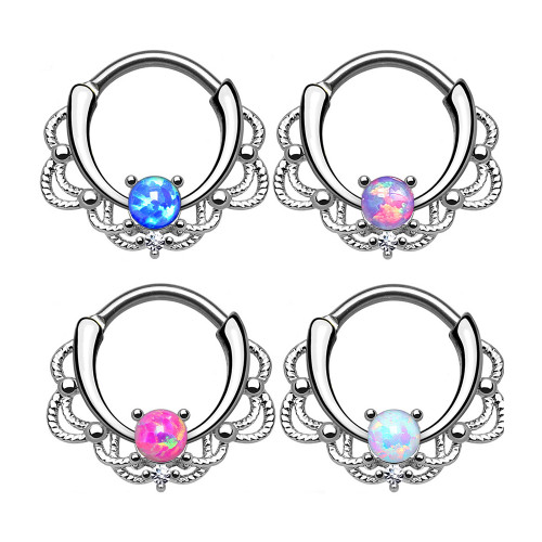 Lace Design Opal Clicker Hoop Septum Rings Lace Design Opal Clicker Hoop Septum Rings