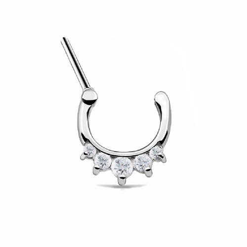 Silver Ion Plated Surgical Steel Septum and Daith Clicker with CZ 16ga