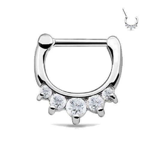 Five Prong CZ Clicker Hoops Septum Rings