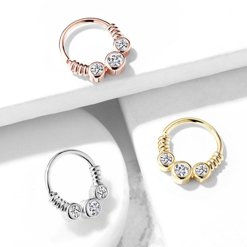 16G Coiled Wire Triple CZ Bendable Rings Hoops