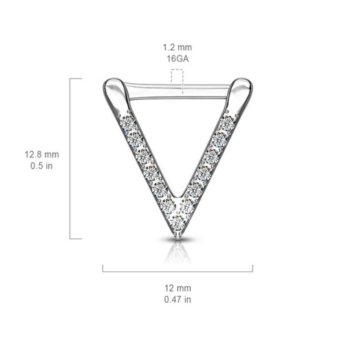 16G V Shape Paved CZ Clicker Septum Rings