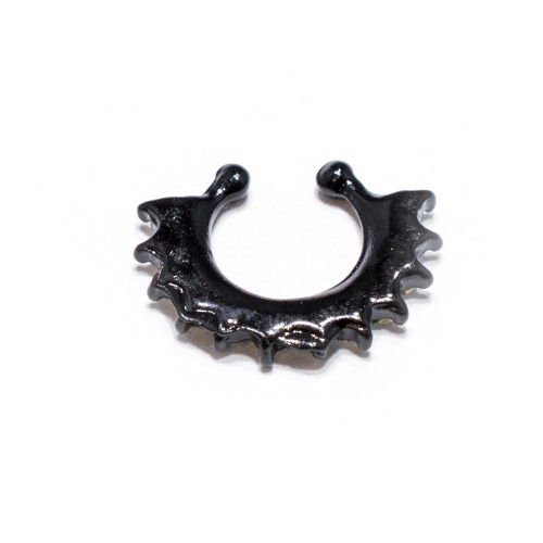 Black Ion Plated Faux Septum Ring with Set CZ Gems