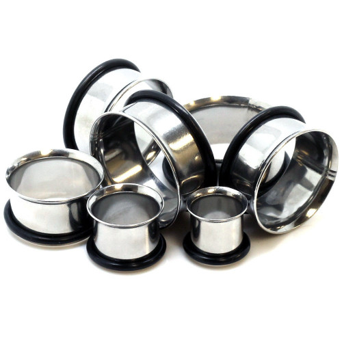 Pair of Steel Single Flare Tunnels w/O-rings Ear Plugs 12G up 2"