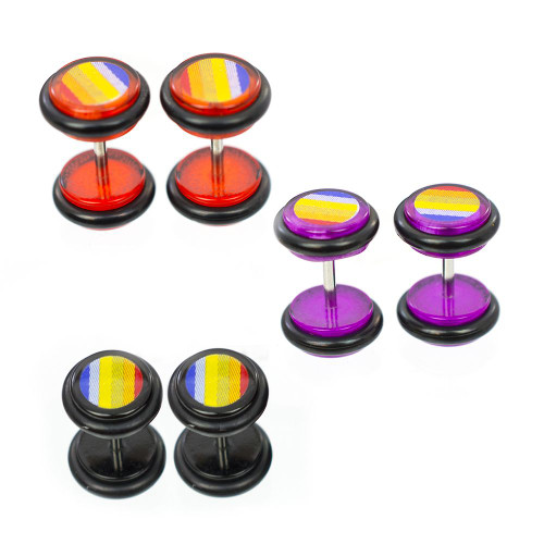 Pair of  Rainbow Acrylic Faux Cheater Plugs 16ga