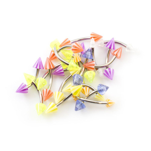 Pack of 20 Curved Barbells with Colorful  Bright Spike Ends 16ga- Randomly Picked