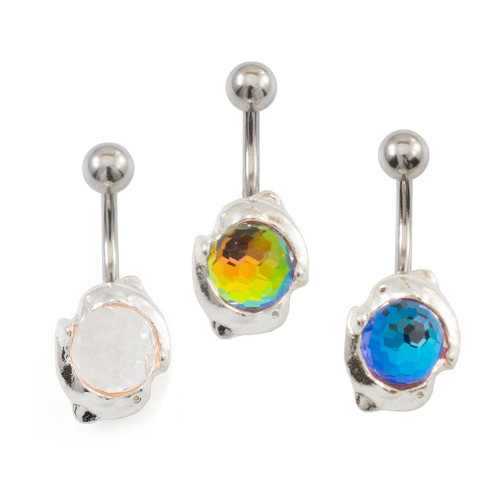 Coupled Dolphin Disco Ball Belly Button Ring