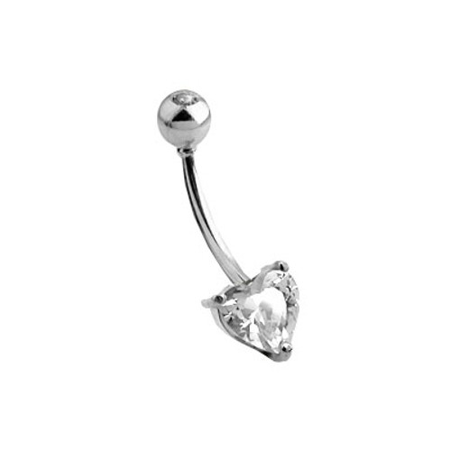 Solid 14k White Gold (14 gauge) Belly Button Ring - Heart Shape
