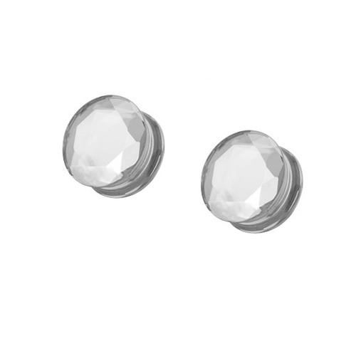 Pair of Solid Facited Real Clear Cubic Zircon Saddle Ear Plug (6mm up to 16mm)