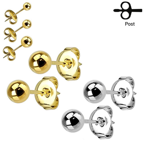 Pair of Ion-Plated Hollow Ball 20ga Stud Earrings 