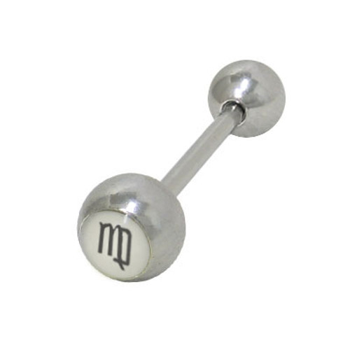 Straight Barbell Tongue Ring Surgical Steel Shaft with Virgo Sign