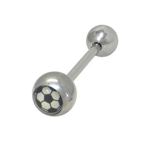 Straight Barbell Tongue Ring Surgical Steel with Soccer Ball Design