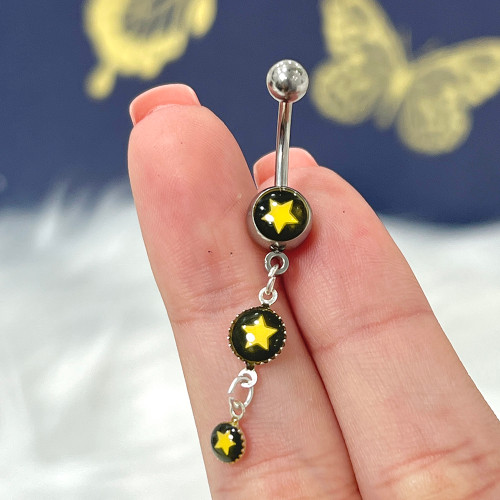 Steel Externally Threaded Triple Logo Star Belly Rings