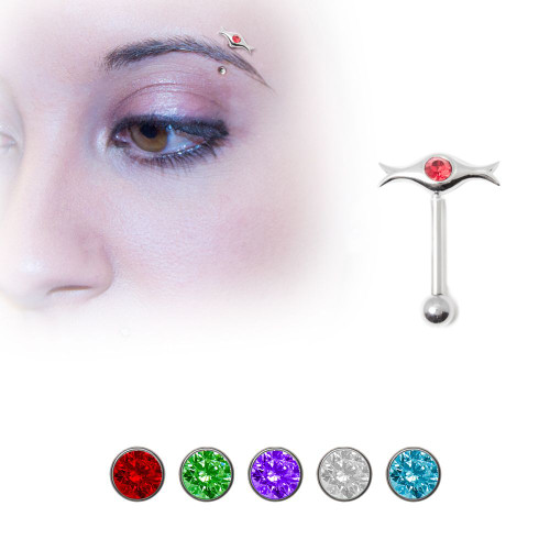 Sterling Silver Unique Eyebrow Ring with Jewel 