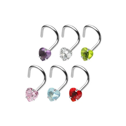 Prong Star CZ Corkscrew Nose Ring Stud
