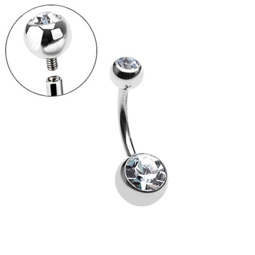 14 Gauge Surgical Steel Internally Threaded Double Jeweled Belly Ring