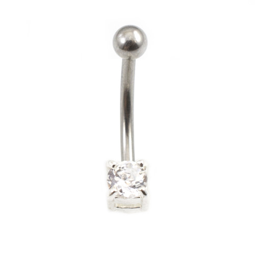 Petite Belly Button Ring with Clear Cubic Zirconia 16ga 3/8in