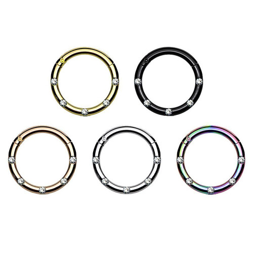 Flush Set Font Facing CZ Hinged Segment Ring