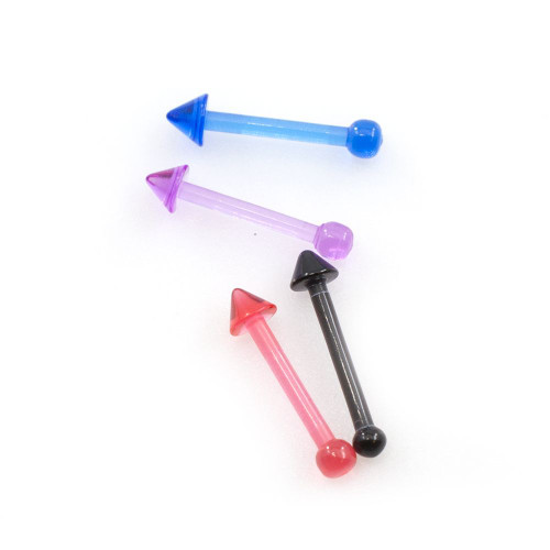 Pack of 4 Nose Bone with Spike end Design Made of Acrylic 20g- Colors Randomly Picked