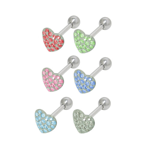 Surgical Steel Jeweled Heart Labret Tragus Earring 