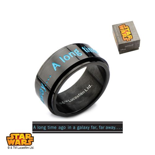 Stainless Steel I.P. Black Star Wars "A LONG TIME" Spinner Ring