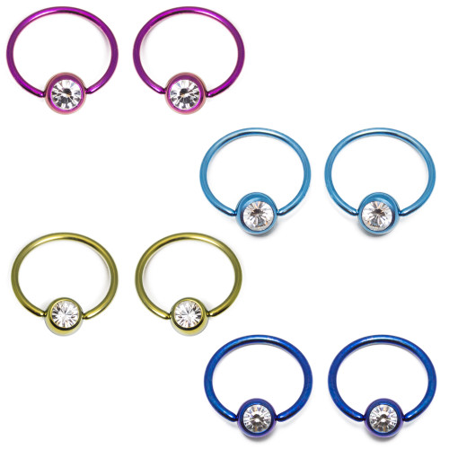16ga Anodized Titanium Captive Bead Ring with Press-Fit Gem Ball - Sold in Pairs