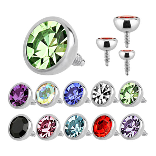 16G Dermal Anchor Tops CZ Gems Bezel Set Flat Top